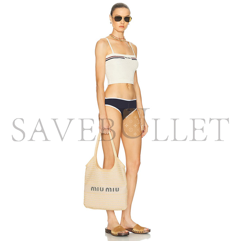 MIU MIU RAFFIA EFFECT LINEN LOGO IVY BAG 5BG231 (40*35cm)